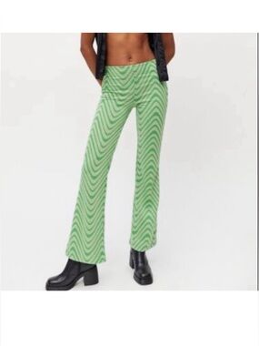 Urban Outfitters Green Wave Print Flared Pants